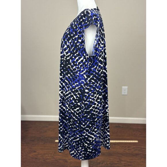 APT. 9 Womens XL Blue Black Animal Print Midi Sheath Dress Stretch Short Sleeve - Picture 7 of 11